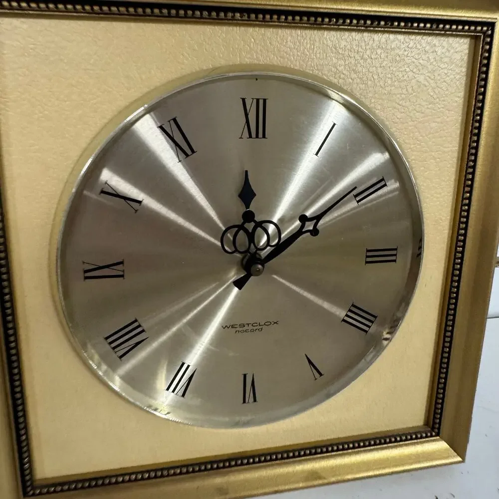 Vintage MCM Westclox Nocord Wall Clock Gold Framed - READ DESCRIPTION